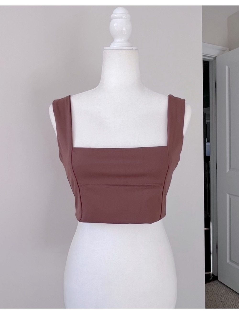 Commense Brown Square Neck Cropped Tank